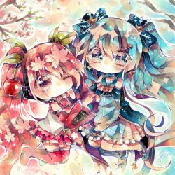 ミクの日である3/9用に制作した、「VOCALOID」桜ミクと雪ミクのイラスト